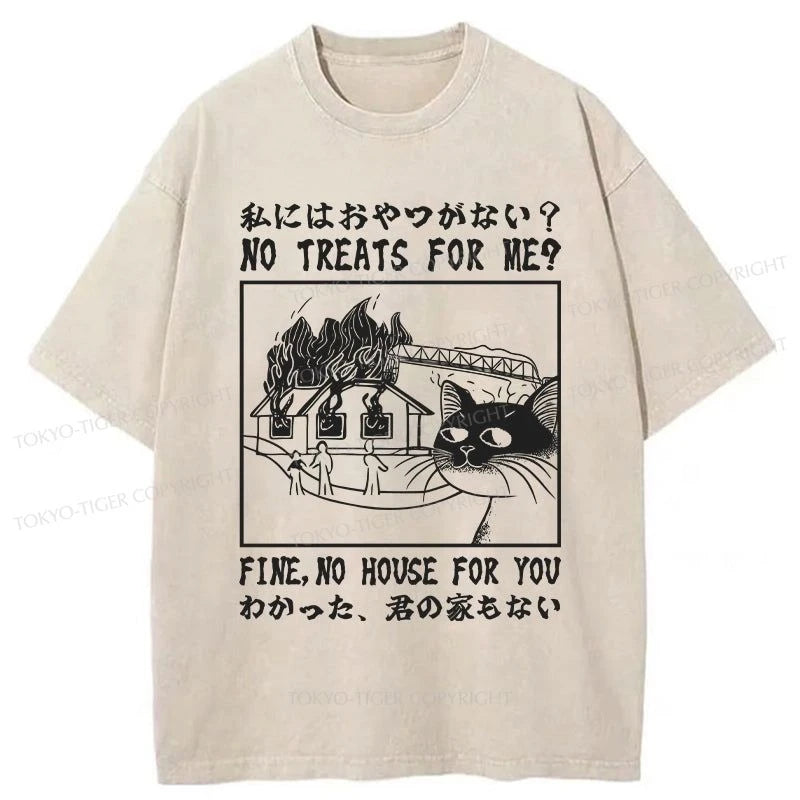 men's stylish polo t-shirts -Tokyo-Tiger No Treats For Me Washed T-Shirt