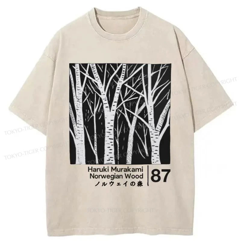 men's sports t-shirts -Tokyo-Tiger Norwegian Forest Japan Washed T-Shirt