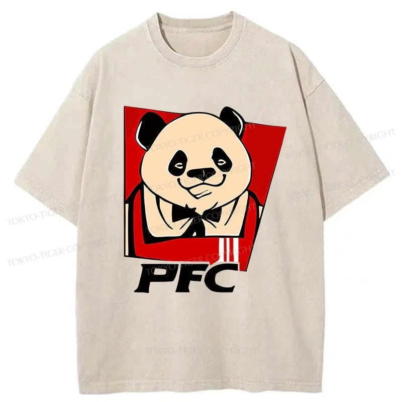 men's seasonal graphic t-shirts -Tokyo-Tiger Panda Clerk Washed T-Shirt