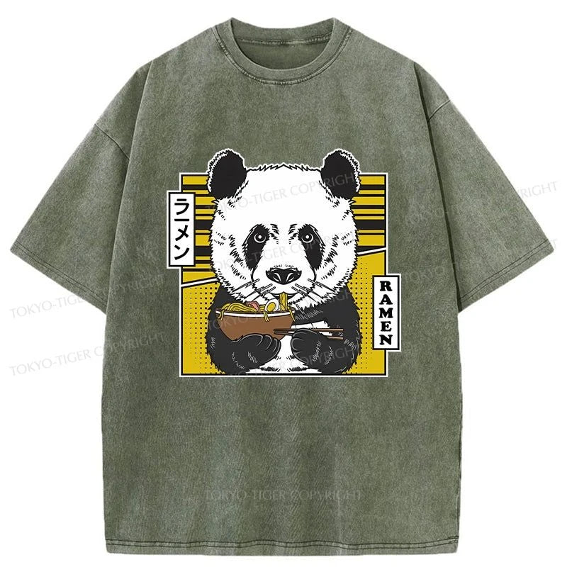 men's bold graphic t-shirts -Tokyo-Tiger Panda Eating Ramen Washed T-Shirt