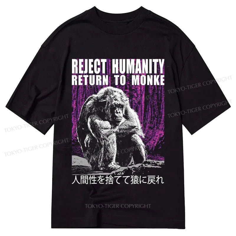 men's v-neck t-shirts -Tokyo-Tiger Reject Humanity Return To Monkey Classic T-Shirt