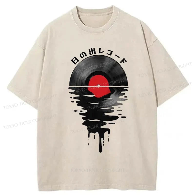 men's minimalist t-shirts -Tokyo-Tiger Retro Record Japanese Washed T-Shirt