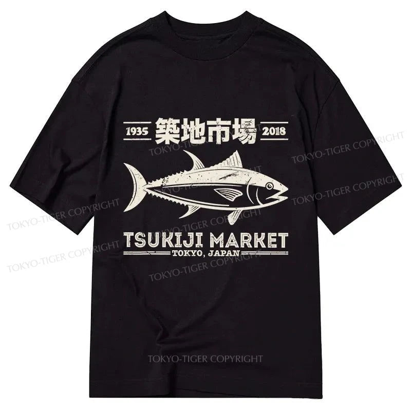 men's comfortable casual t-shirts -Tokyo-Tiger Retro Tsukiji Fish Market Streetwear Tokyo Classic T-Shirt