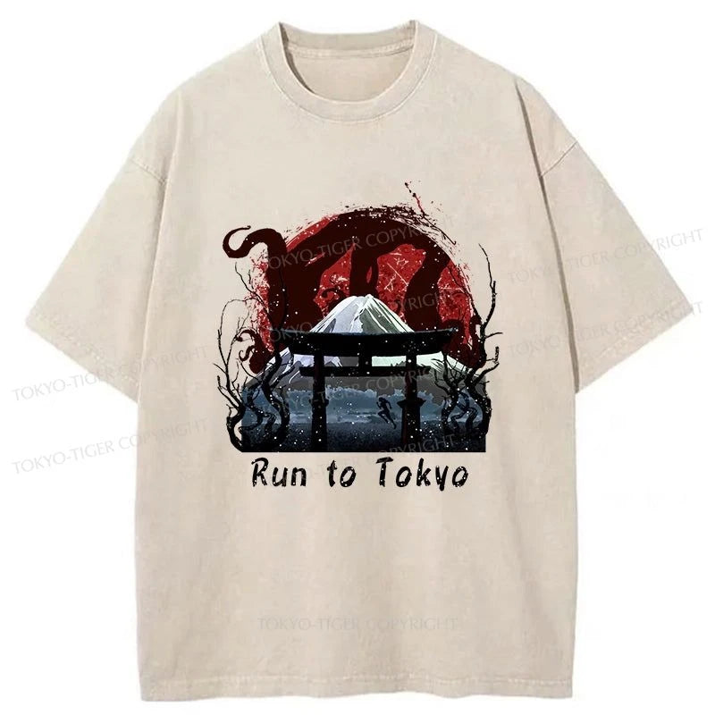 men's colorful t-shirts -Tokyo-Tiger Run To Tokyo Washed T-Shirt