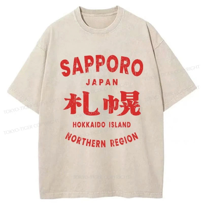 men's sports t-shirts -Tokyo-Tiger Sapporo Northern Region Washed T-Shirt