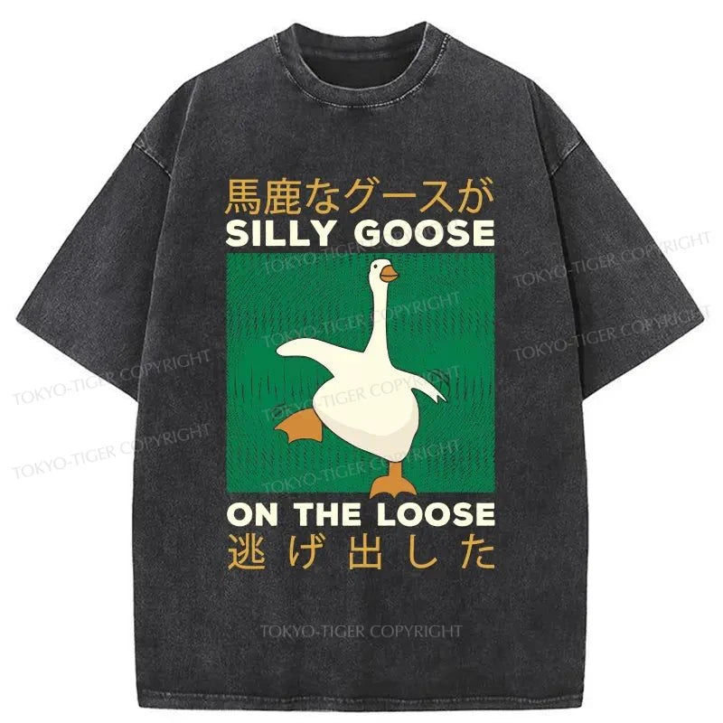 men's designer t-shirts -Tokyo-Tiger Silly Goose Japan Washed T-Shirt