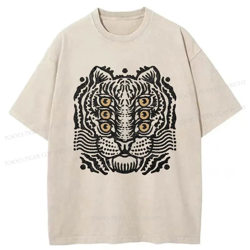 men's short-sleeve slim fit t-shirts -Tokyo-Tiger Six-eyed Cat Japanese Washed T-Shirt