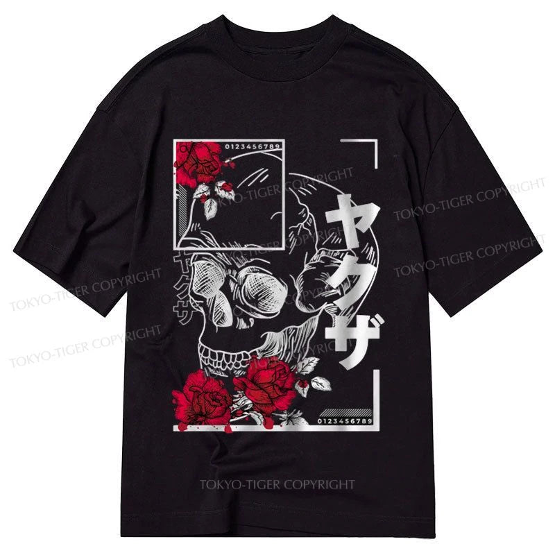 men's sporty t-shirts -Tokyo-Tiger Skull Roses Japanese Aesthetic Classic T-Shirt