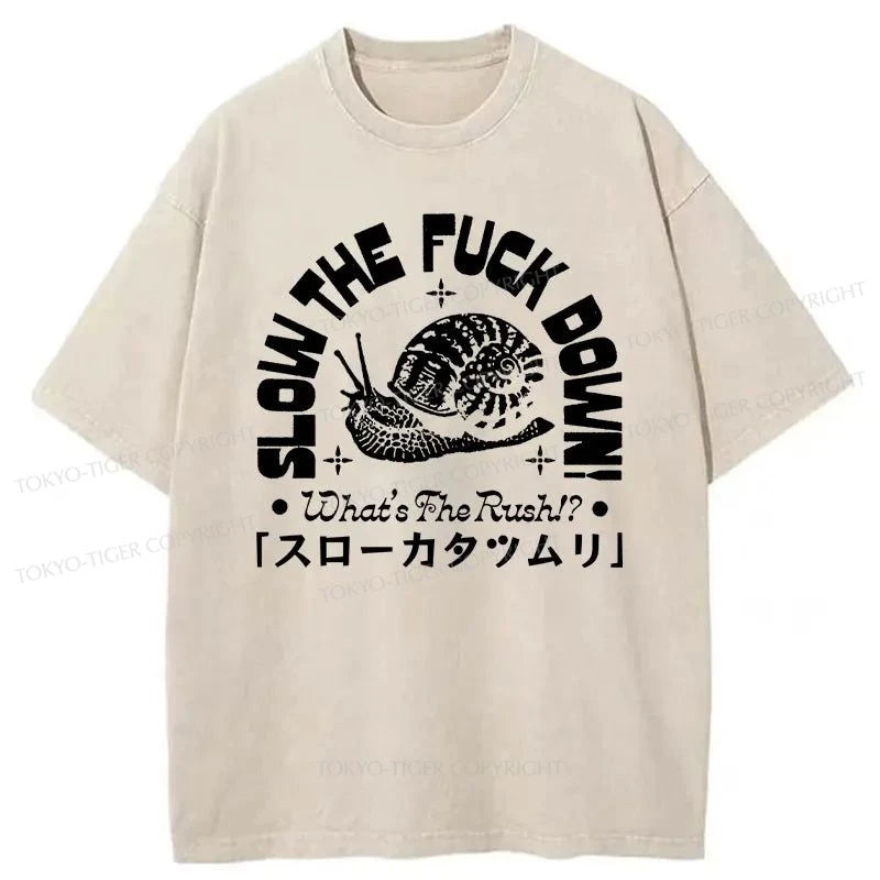 men's soft t-shirts for lounging -Tokyo-Tiger Slow Snail Japan Washed T-Shirt