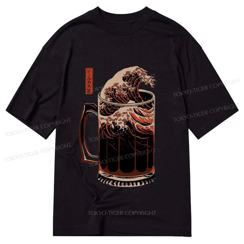 men's short-sleeve slim fit t-shirts -Tokyo-Tiger The Great Wave Of Beer Japanese Classic T-Shirt