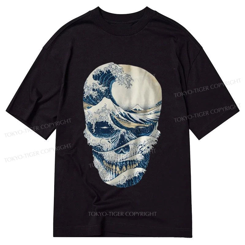 men's athletic fit graphic t-shirts -Tokyo-Tiger The Great Wave Off Skull Classic T-Shirt