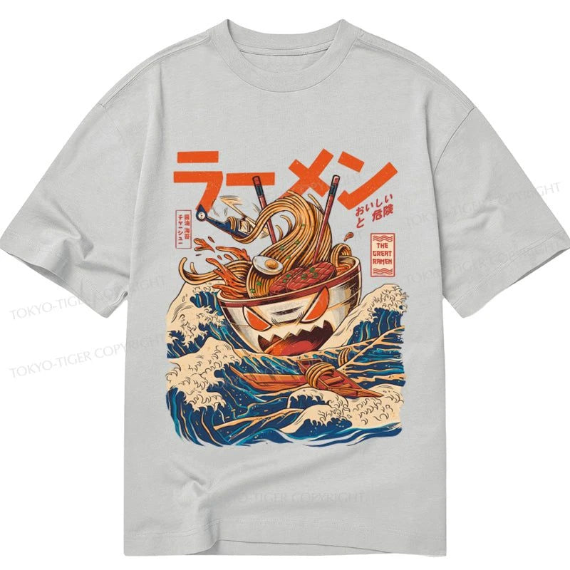 men's casual summer t-shirts -Tokyo-Tiger The Great Wave Ramen Kaiju Classic T-Shirt