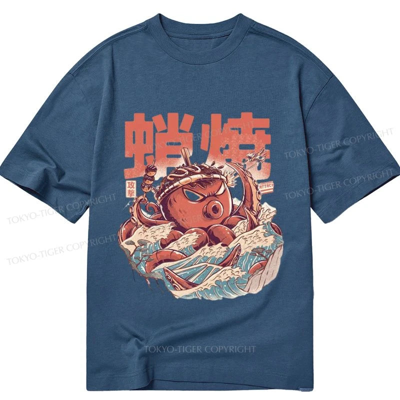 men's oversized graphic t-shirts -Tokyo-Tiger The Great Wave Takoyaki Japanese Classic T-Shirt