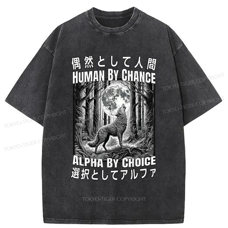 men's cool print t-shirts -Tokyo-Tiger Wolf Funny Japanese Washed T-Shirt