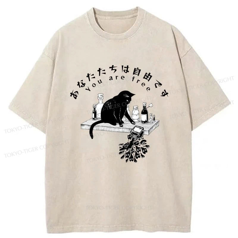 men's long-sleeve t-shirts -Tokyo-Tiger You Are Free Now Washed T-Shirt