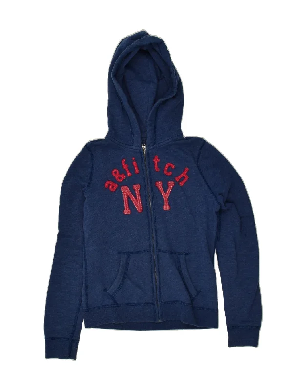 men's hoodie sweatshirt -ABERCROMBIE & FITCH Boys Graphic Hoodie Jumper 11-12 Years Large Navy Blue