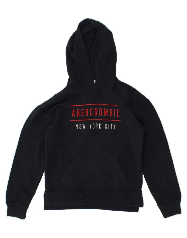 men's hoodie for cold weather -ABERCROMBIE & FITCH Boys Graphic Hoodie Jumper 9-10 Years Navy Blue Cotton