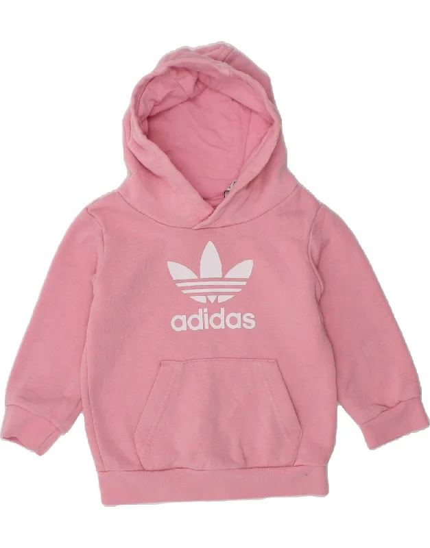 men's hoodie with unique prints -ADIDAS Baby Girls Graphic Hoodie Jumper 9-12 Months Pink Cotton