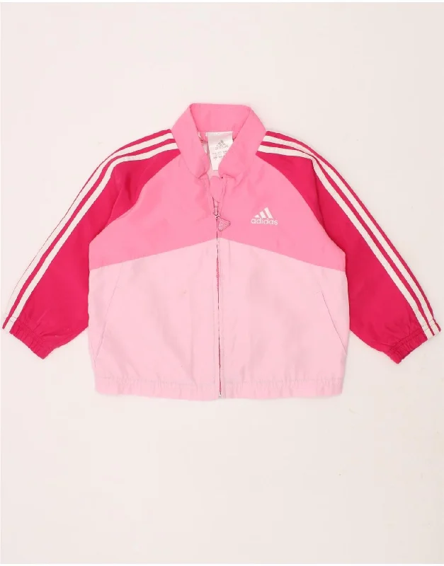 men's heavy-duty coats -ADIDAS Baby Girls Tracksuit Top Jacket 9-12 Months Pink Colourblock