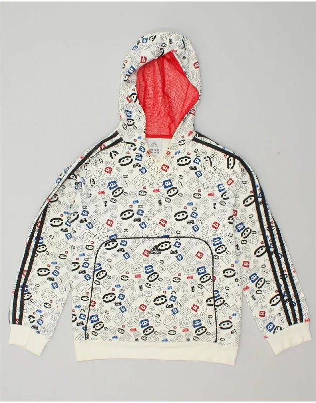 men's fashion hoodies for winter -ADIDAS Boys Abstract Pattern Hoodie Jumper 13-14 Years White Cotton