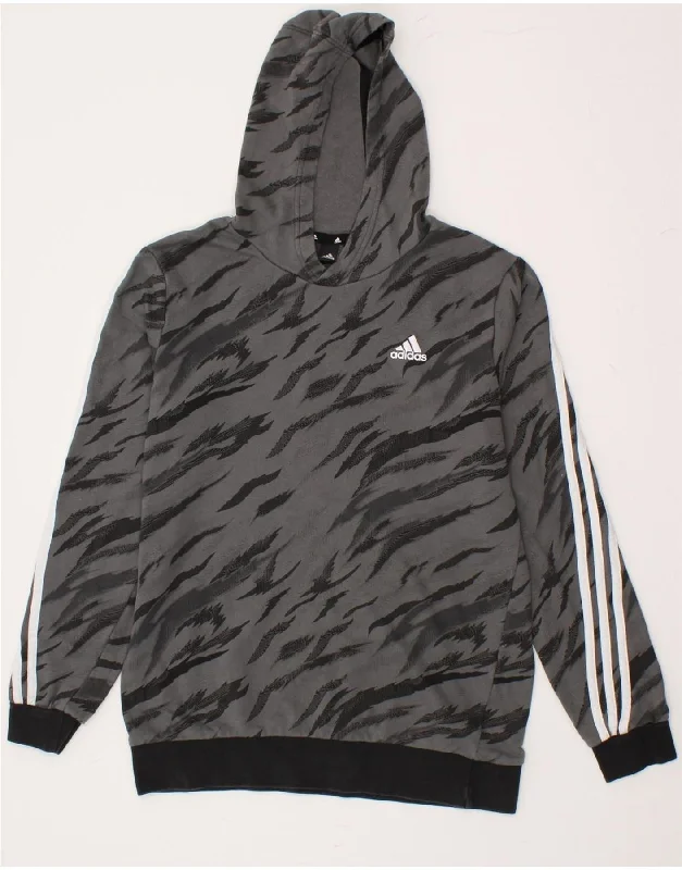 men's basic sweatshirts -ADIDAS Boys Abstract Pattern Hoodie Jumper 15-16 Years Grey Cotton