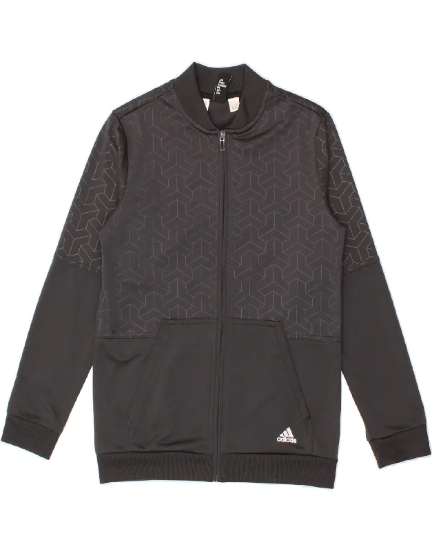 men's high-performance jackets -ADIDAS Boys Abstract Pattern Tracksuit Top Jacket 10-11 Years Grey