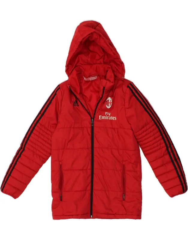 men's fleece jackets -ADIDAS Boys AC Milan Graphic Hooded Padded Jacket 11-12 Years Medium Red