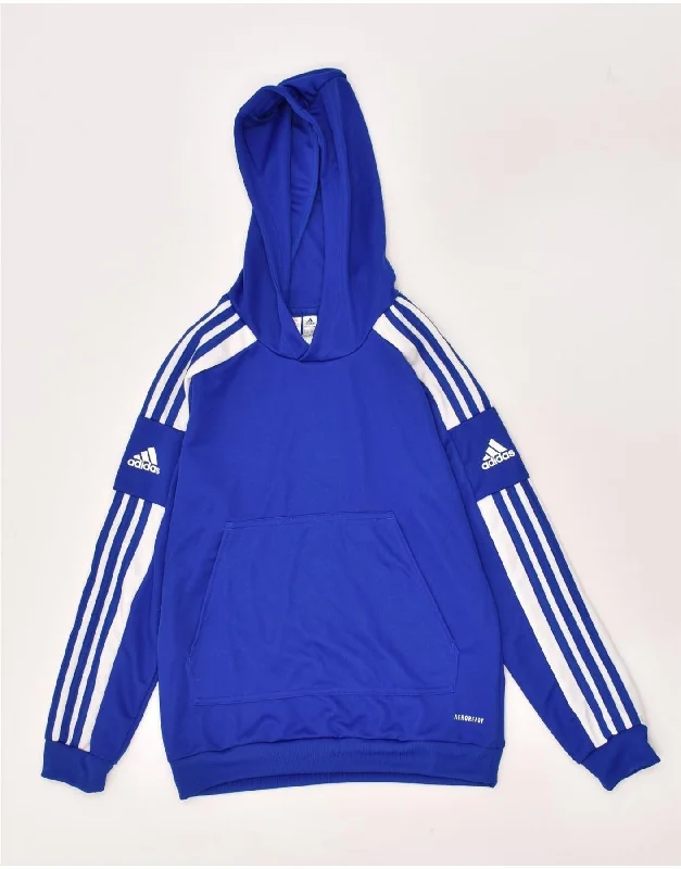 men's thick pullover hoodies -ADIDAS Boys Aeroready Hoodie Jumper 11-12 Years Blue Polyester