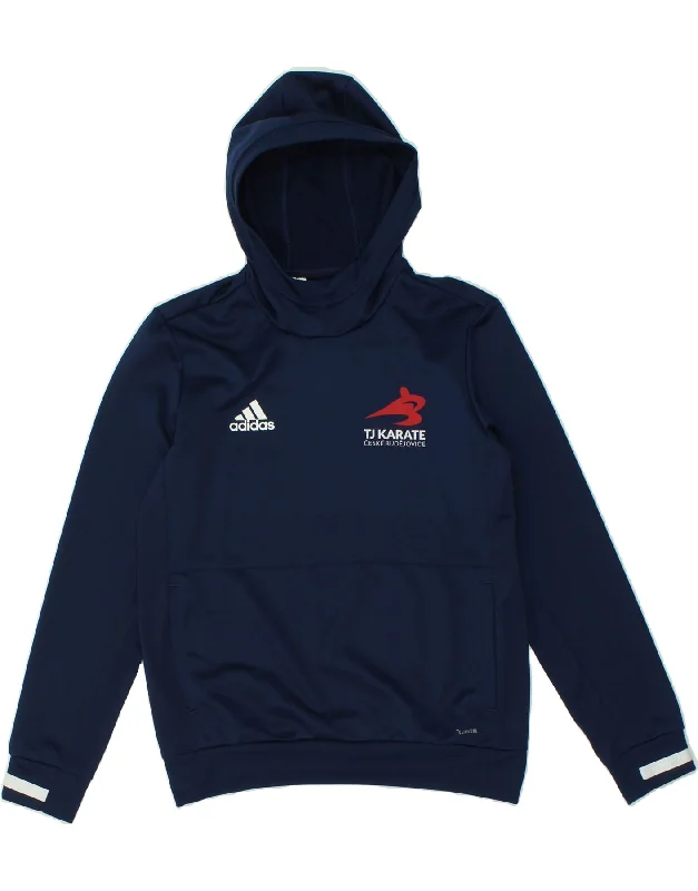 men's performance hoodies -ADIDAS Boys Climalite Graphic Hoodie Jumper 13-14 Years Large  Navy Blue