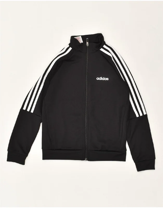 men's sporty zip-up jackets -ADIDAS Boys Climalite Tracksuit Top Jacket 9-10 Years Black Polyester