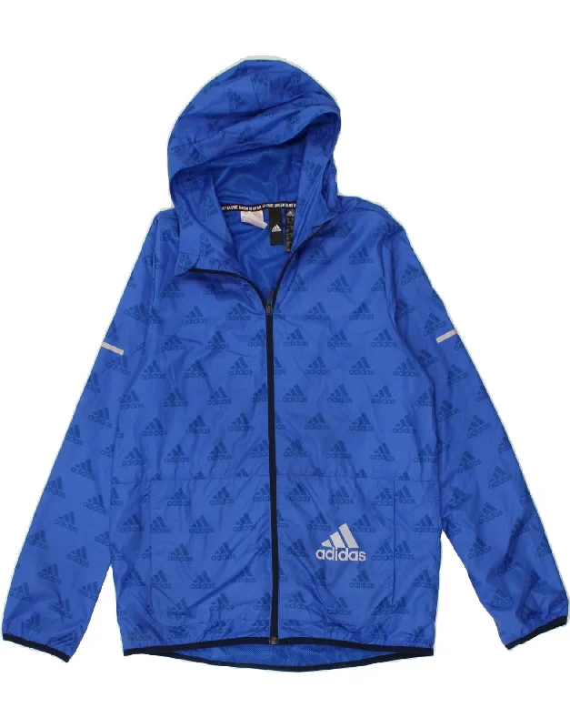 men's stylish leather jackets -ADIDAS Boys Graphic Hooded Rain Jacket 13-14 Years Blue Polyester