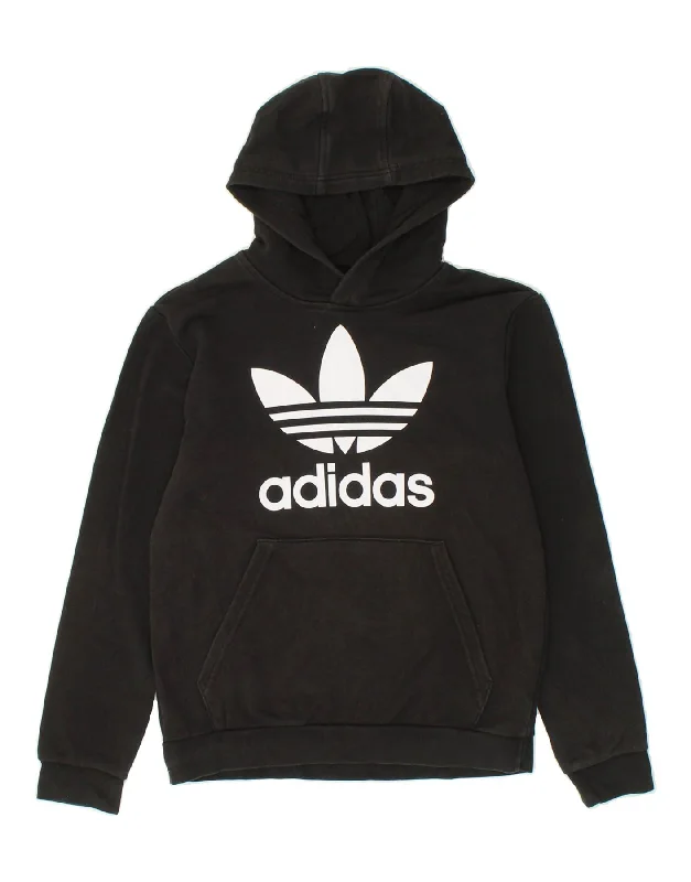 men's graphic hoodies -ADIDAS Boys Graphic Hoodie Jumper 11-12 Years Black Cotton