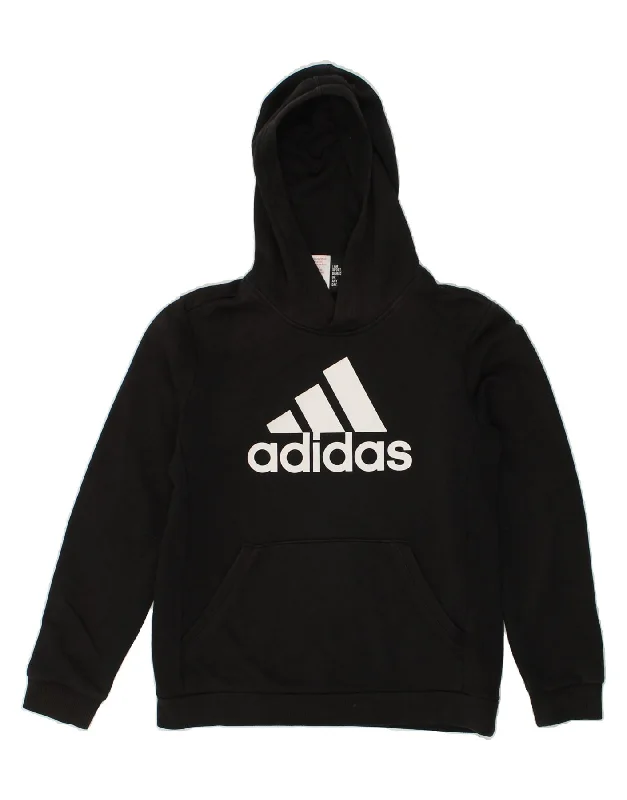 men's casual sweatshirts -ADIDAS Boys Graphic Hoodie Jumper 11-12 Years Black Cotton