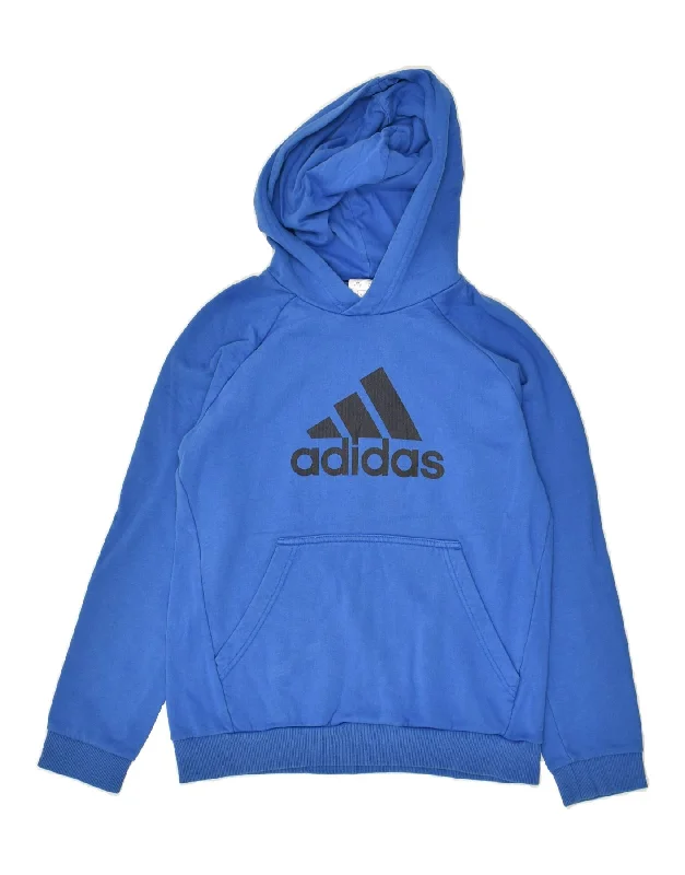 men's hoodie for outdoor activities -ADIDAS Boys Graphic Hoodie Jumper 11-12 Years Blue