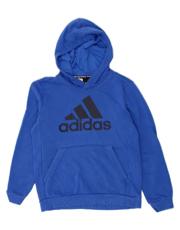 comfortable fleece sweatshirts for men -ADIDAS Boys Graphic Hoodie Jumper 11-12 Years Blue Cotton