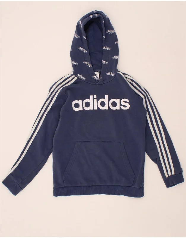 men's hoodie with pockets -ADIDAS Boys Graphic Hoodie Jumper 11-12 Years Blue Cotton