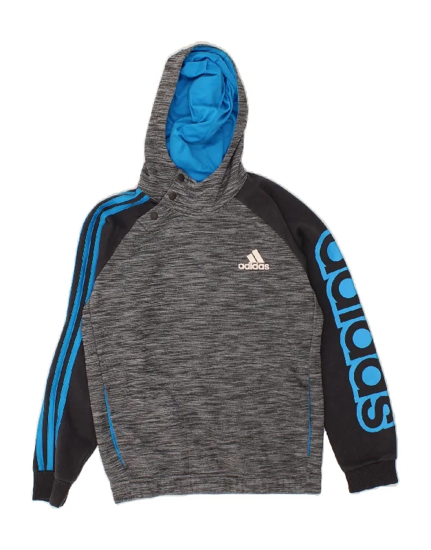 men's basic sweatshirts -ADIDAS Boys Graphic Hoodie Jumper 11-12 Years Grey Colourblock Polyester