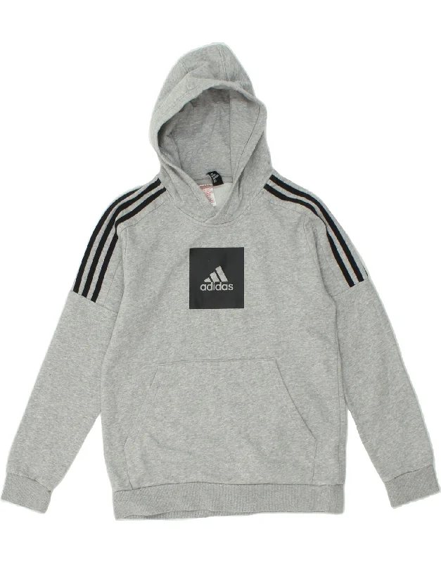 men's fleece zip-up hoodies -ADIDAS Boys Graphic Hoodie Jumper 11-12 Years Grey Cotton