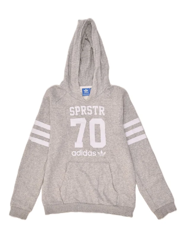 comfortable cotton sweatshirts -ADIDAS Boys Graphic Hoodie Jumper 11-12 Years Grey Cotton