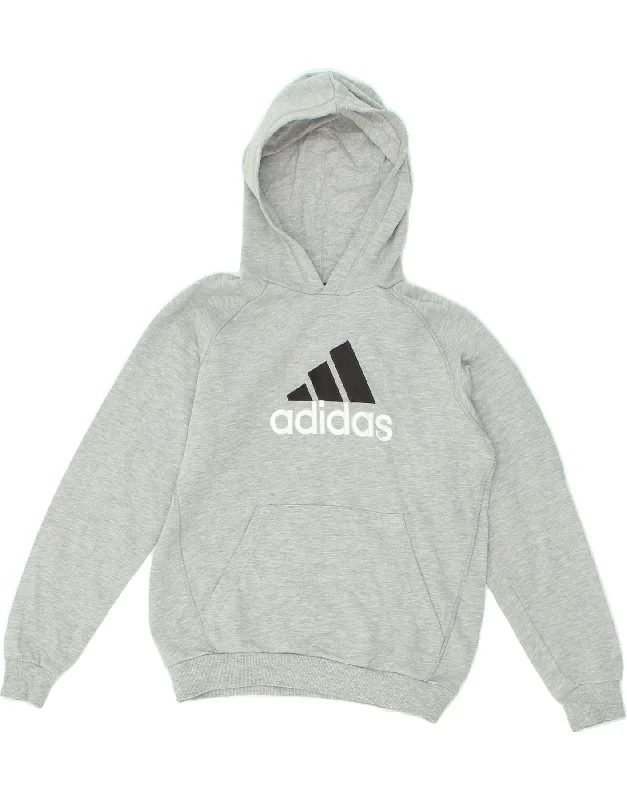 men's oversized sweatshirts for cold weather -ADIDAS Boys Graphic Hoodie Jumper 11-12 Years Grey Cotton