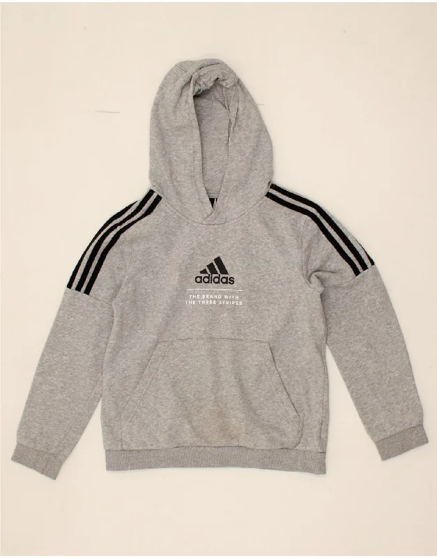 men's graphic print sweatshirts -ADIDAS Boys Graphic Hoodie Jumper 11-12 Years Grey Cotton