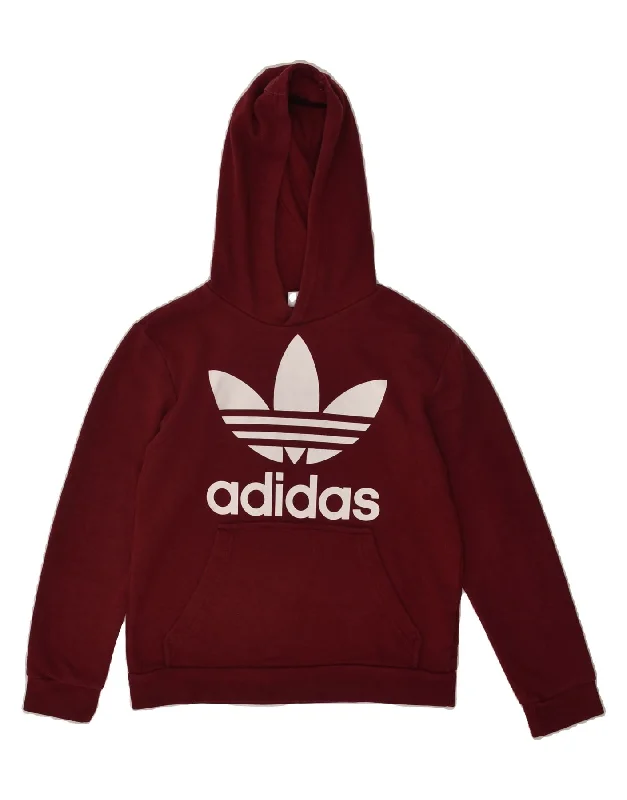 men's zip hoodie with contrast sleeves -ADIDAS Boys Graphic Hoodie Jumper 11-12 Years Maroon Cotton