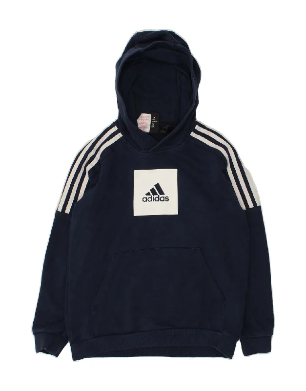 stylish men's sweatshirts -ADIDAS Boys Graphic Hoodie Jumper 11-12 Years Navy Blue Cotton