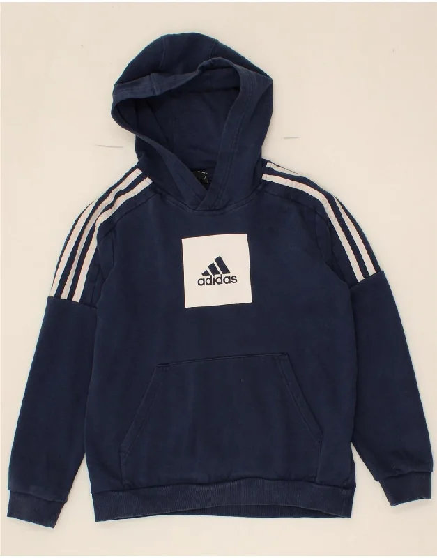 men's zip-up hoodies with pockets -ADIDAS Boys Graphic Hoodie Jumper 11-12 Years Navy Blue Cotton