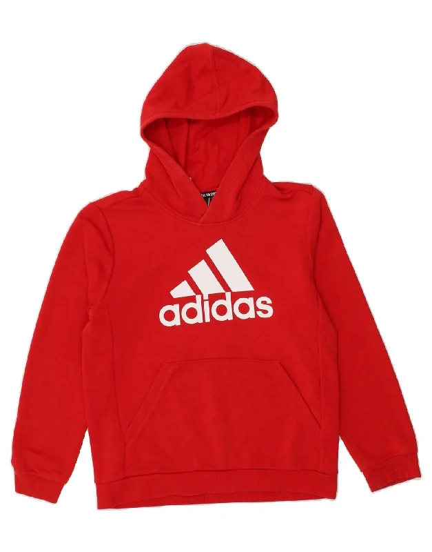 men's hoodie with pockets -ADIDAS Boys Graphic Hoodie Jumper 11-12 Years Red Cotton