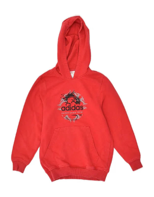 men's comfy oversized hoodies -ADIDAS Boys Graphic Hoodie Jumper 11-12 Years Red Cotton