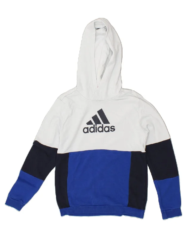 men's hoodies for winter -ADIDAS Boys Graphic Hoodie Jumper 11-12 Years White Colourblock Cotton