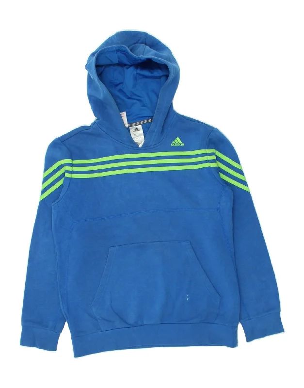 men's high-quality hoodies -ADIDAS Boys Graphic Hoodie Jumper 12-13 Years Blue Striped Cotton