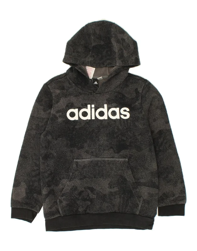 men's cool graphic sweatshirts -ADIDAS Boys Graphic Hoodie Jumper 12-13 Years Grey Camouflage