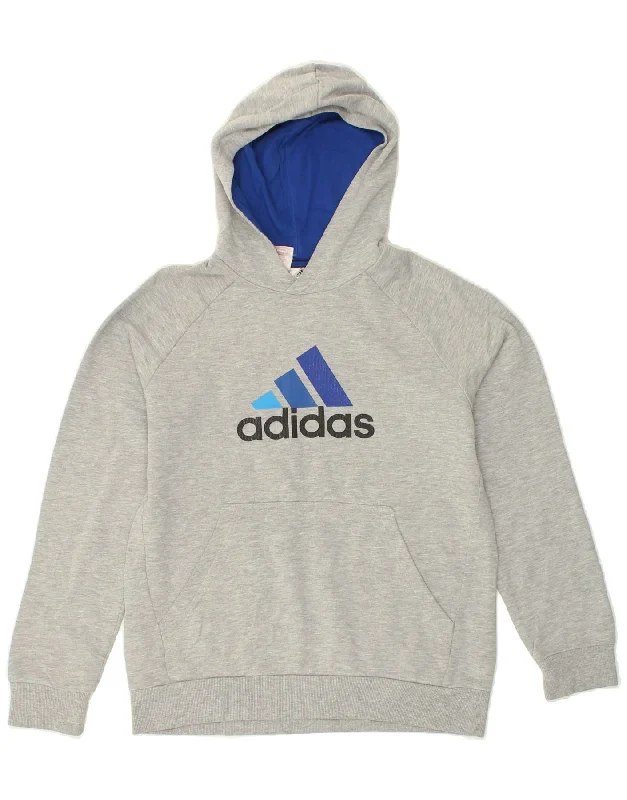 men's hoodie with unique prints -ADIDAS Boys Graphic Hoodie Jumper 12-13 Years Grey Cotton